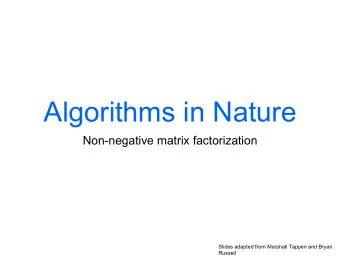 Algorithms in Nature  Non-negative matrix factorization  Slides adapted from Marshall Tappen and