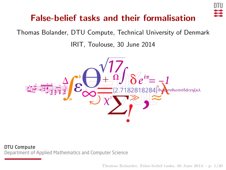 false belief tasks and their formalisation