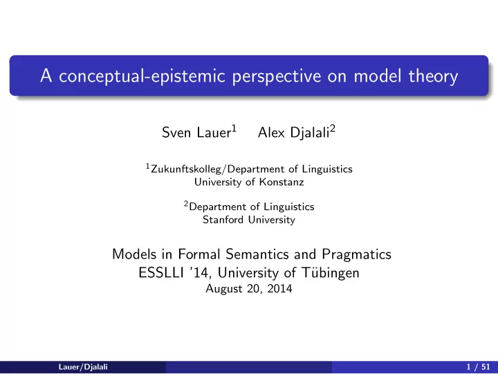 a conceptual epistemic perspective on model theory