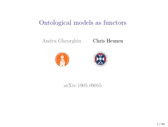 Ontological models as functors  Andru Gheorghiu  Chris Heunen  arXiv:1905.09055  1 / 20