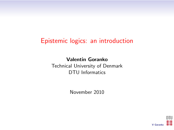 epistemic logics an introduction