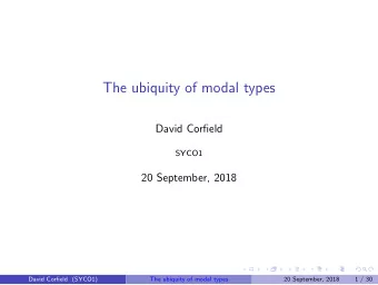 The ubiquity of modal types  David Corfield  SYCO1  20 September, 2018  David Corfield (SYCO1)  The
