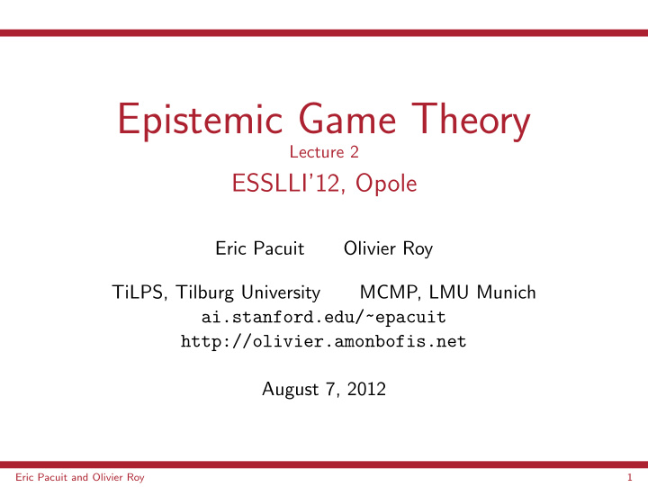 epistemic game theory