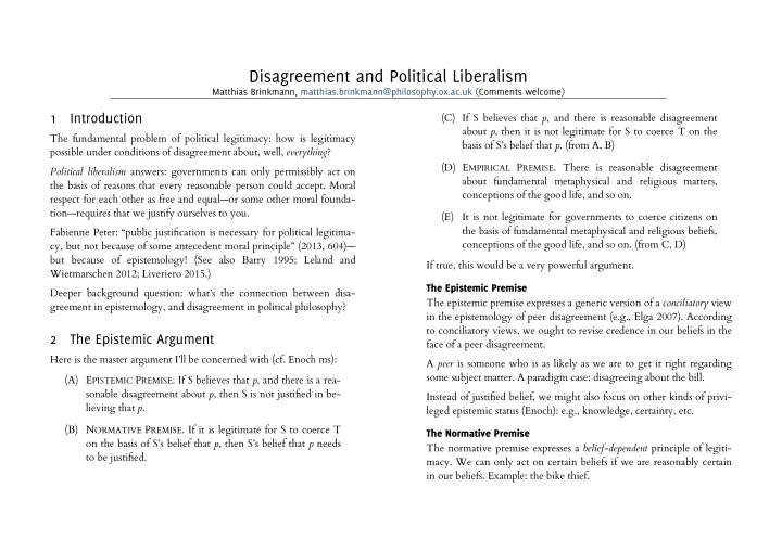 disagreement and political liberalism
