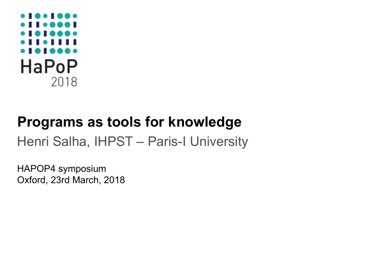 programs as tools for knowledge
