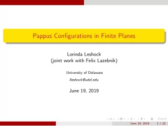 Pappus Configurations in Finite Planes  Lorinda Leshock  (joint work with Felix Lazebnik)