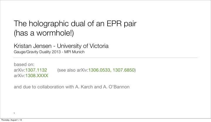 the holographic dual of an epr pair has a wormhole