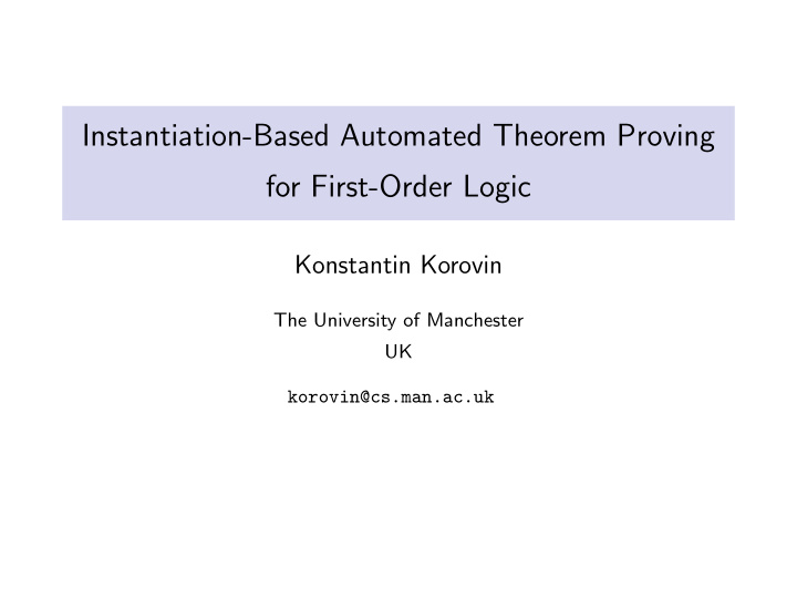 instantiation based automated theorem proving for first