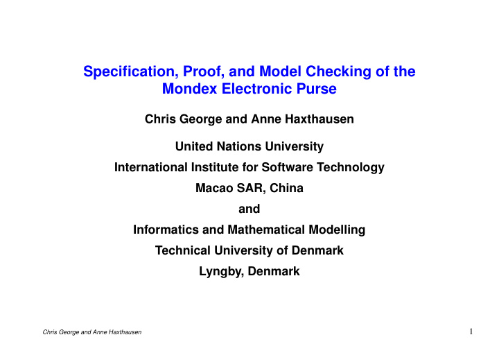 specification proof and model checking of the mondex