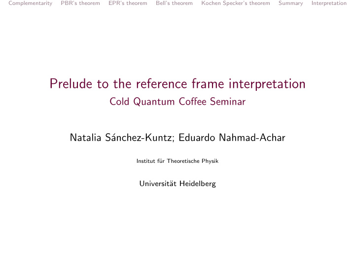 prelude to the reference frame interpretation