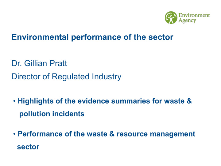 environmental performance of the sector dr gillian pratt