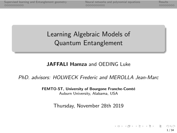 learning algebraic models of quantum entanglement