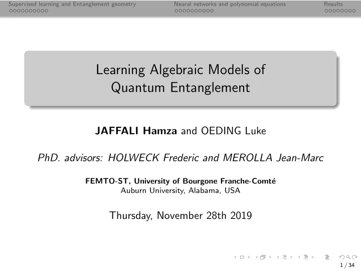 learning algebraic models of quantum entanglement