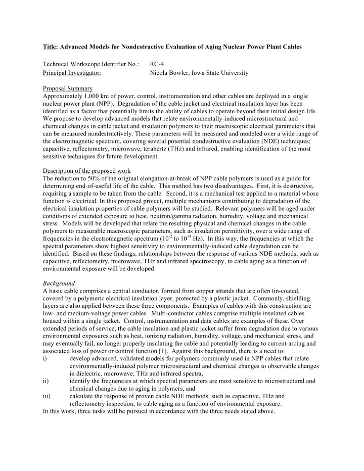 title advanced models for nondestructive evaluation of