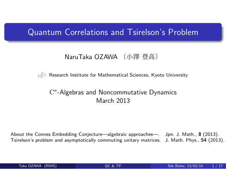 quantum correlations and tsirelson s problem