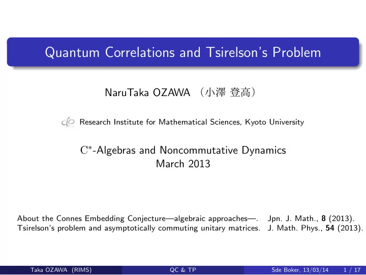 quantum correlations and tsirelson s problem