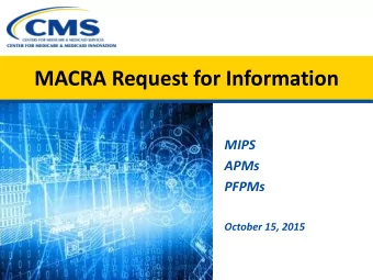 MACRA Request for Information  MIPS  APMs  PFPMs  October 15, 2015  The MACRA: Background  The