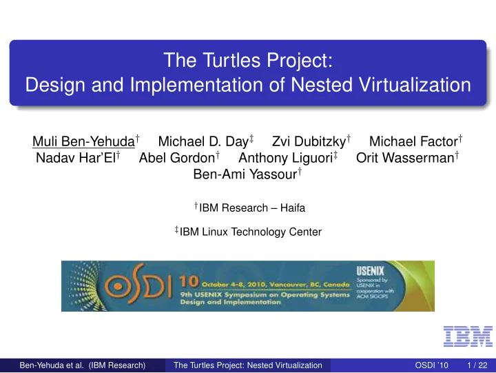the turtles project design and implementation of nested