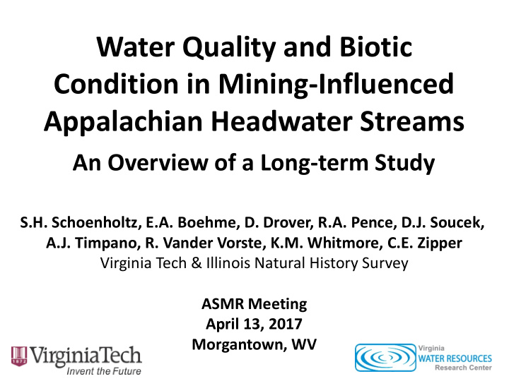 water quality and biotic condition in mining influenced