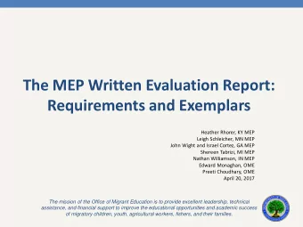 The MEP Written Evaluation Report:  Requirements and Exemplars  Heather Rhorer, KY MEP  Leigh