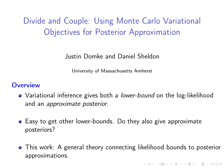 divide and couple using monte carlo variational