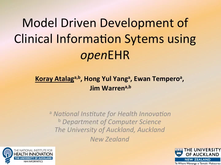 model driven development of clinical informa4on sytems