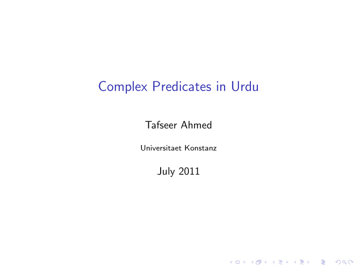 complex predicates in urdu