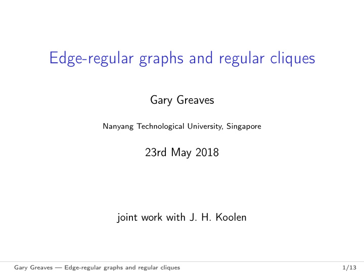 edge regular graphs and regular cliques