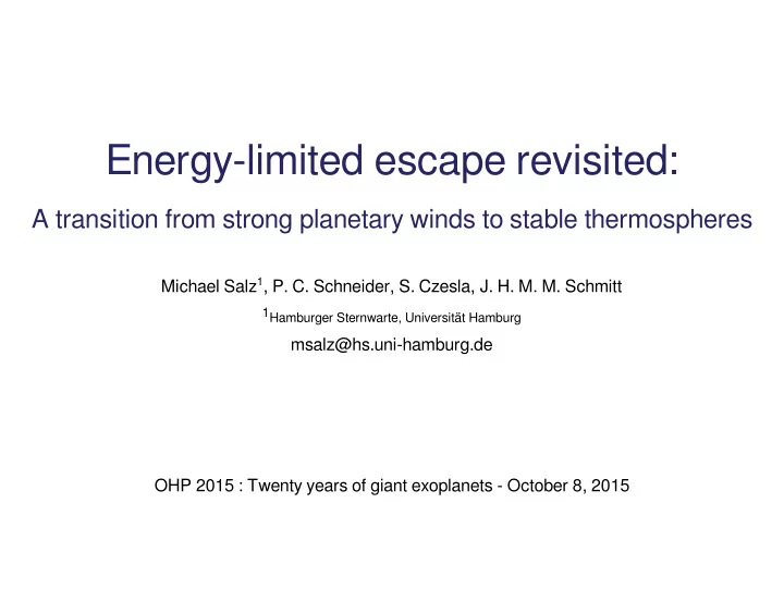 energy limited escape revisited