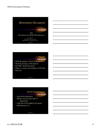 Retirement Document  New  Documents for 403(b) Plan Sponsors  Presented by  Ethel Myles-Henderson,