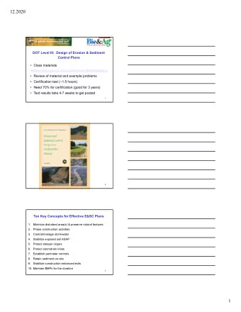 12.2020  DOT Level III:  Design of Erosion &amp; Sediment  Control Plans   Class materials