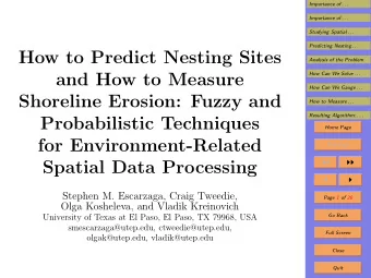 How to Predict Nesting Sites  Analysis of the Problem  and How to Measure  How Can We Solve . . .