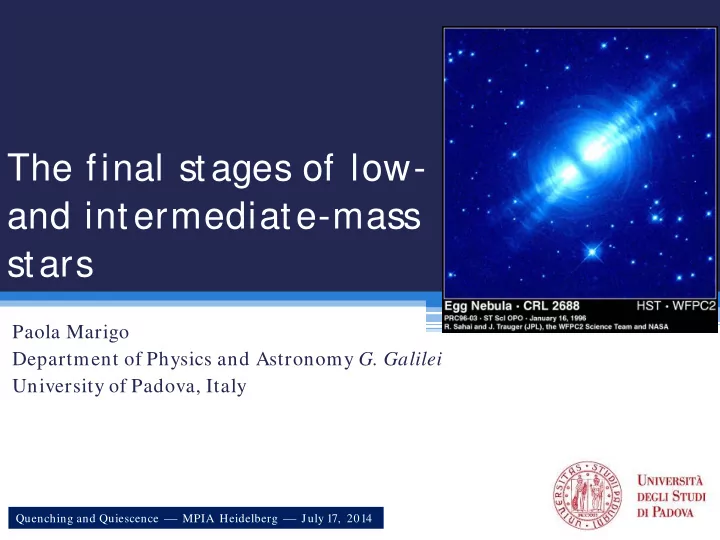 the final stages of low and intermediate mass stars