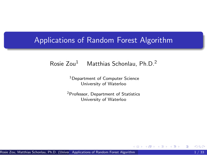 applications of random forest algorithm