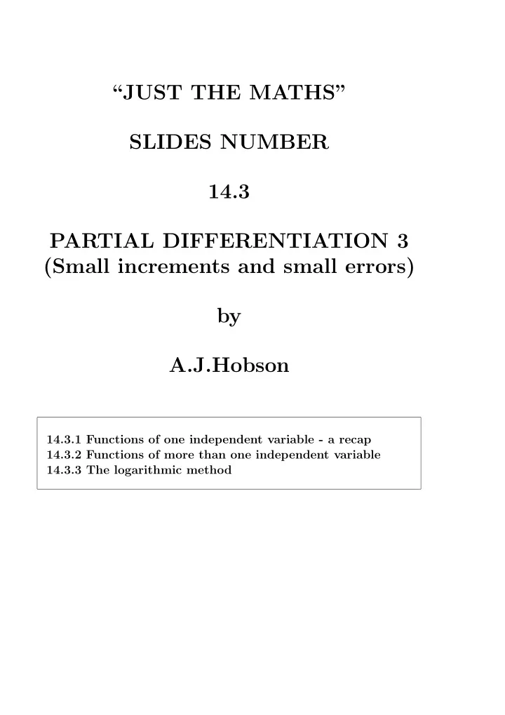 just the maths slides number 14 3 partial differentiation