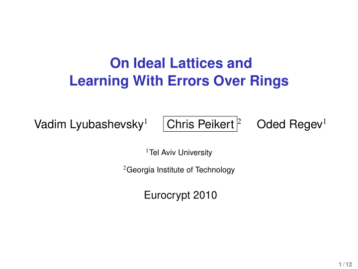 on ideal lattices and learning with errors over rings