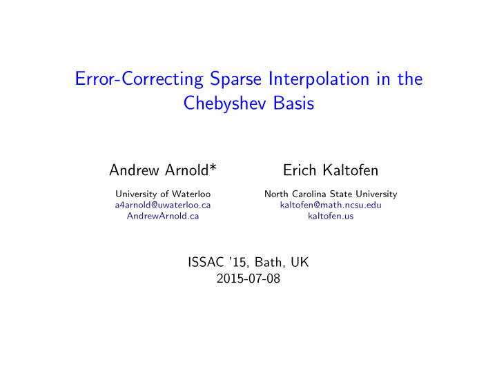 error correcting sparse interpolation in the chebyshev