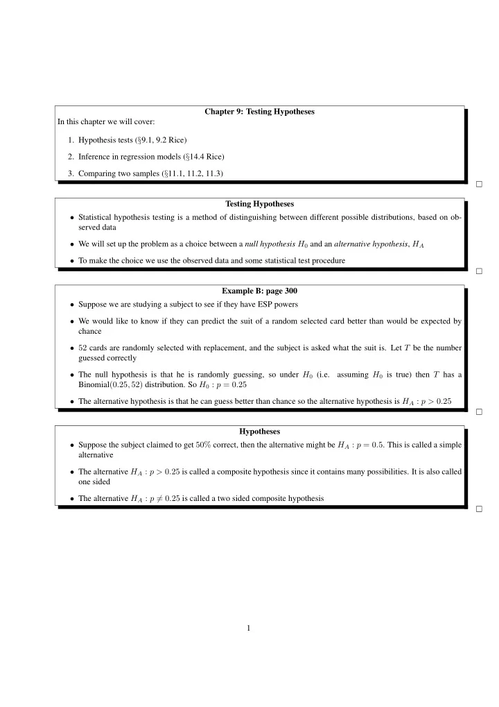 chapter 9 testing hypotheses in this chapter we will