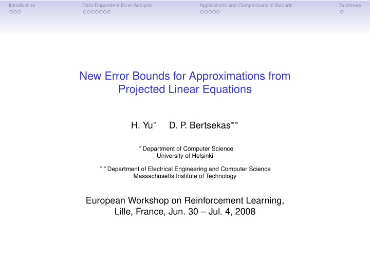new error bounds for approximations from projected linear