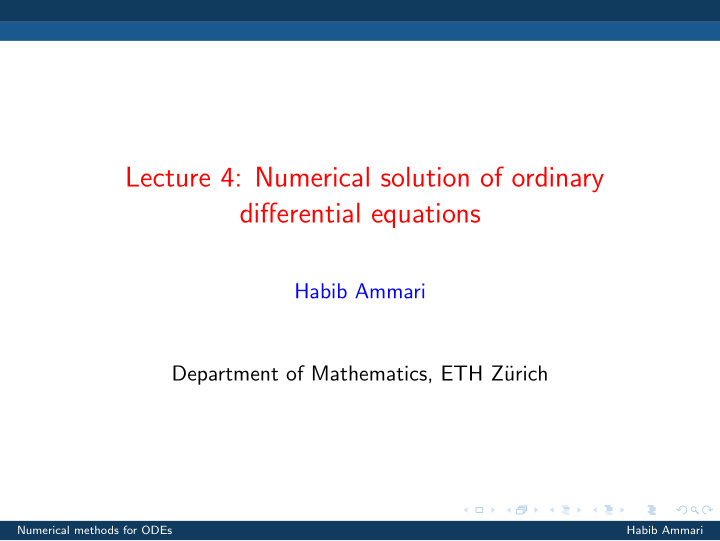 lecture 4 numerical solution of ordinary differential