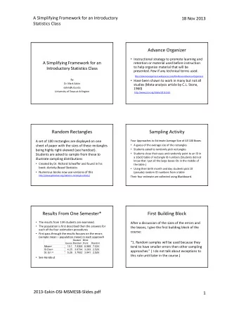 Advance Organizer  Instructional strategy to promote learning and A Simplifying Framework for an