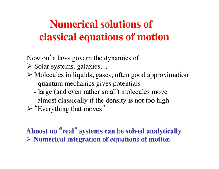 numerical solutions of classical equations of motion