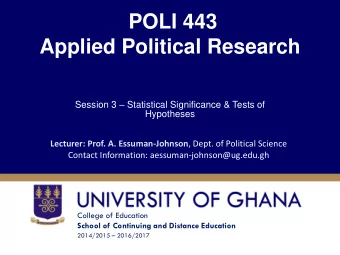 Applied Political Research Session 3  Statistical Significance &amp; Tests of  Hypotheses