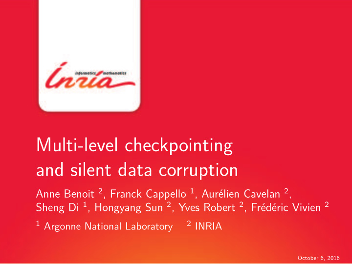 multi level checkpointing and silent data corruption