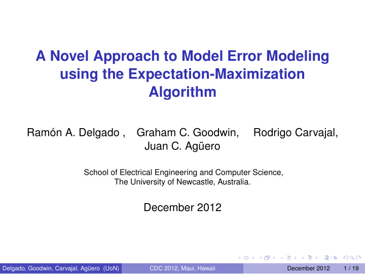 a novel approach to model error modeling using the