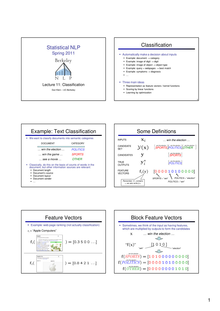 classification statistical nlp