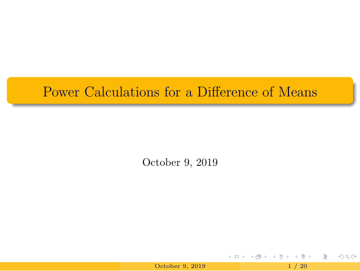 power calculations for a difference of means