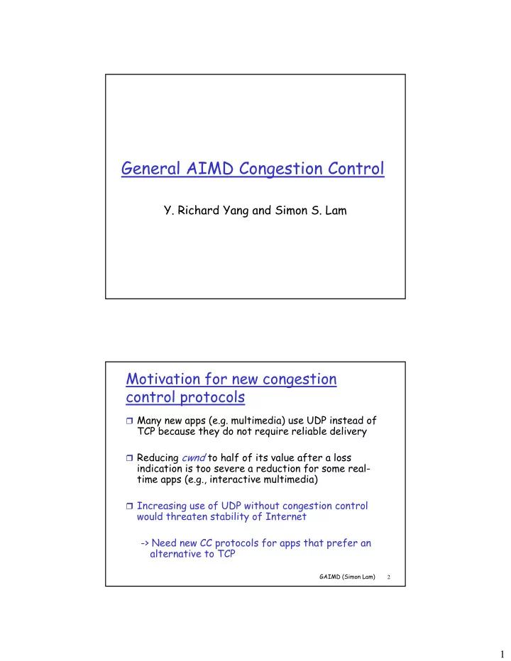general aimd congestion control