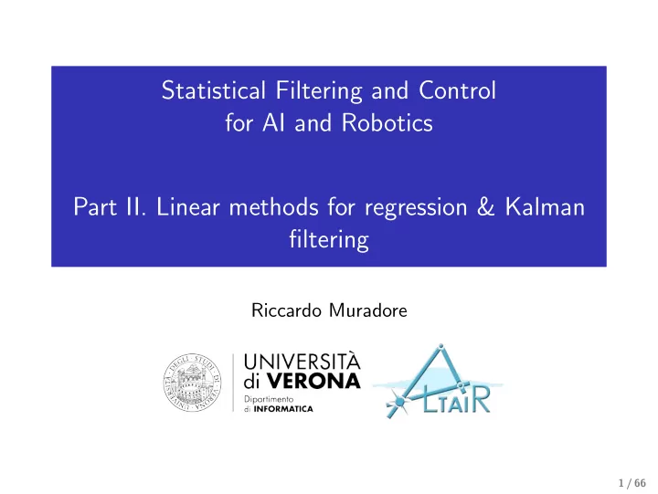 statistical filtering and control for ai and robotics
