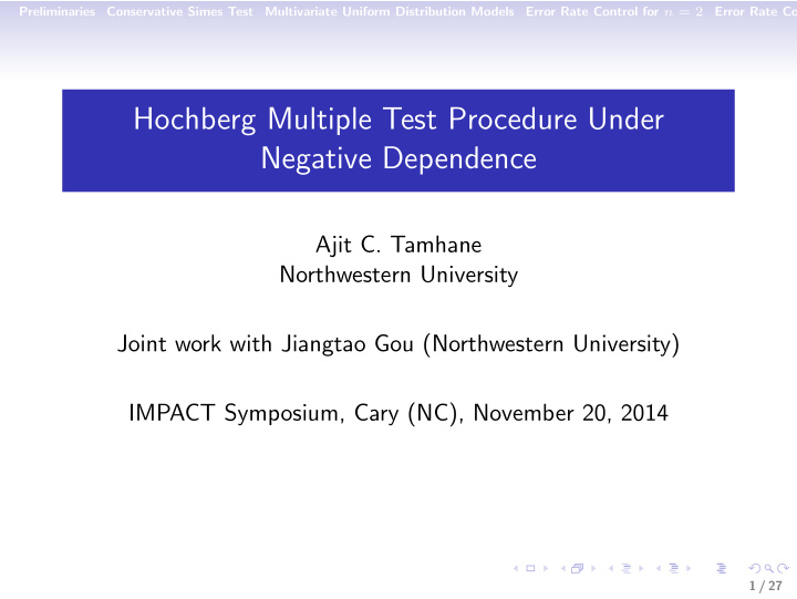 hochberg multiple test procedure under negative dependence